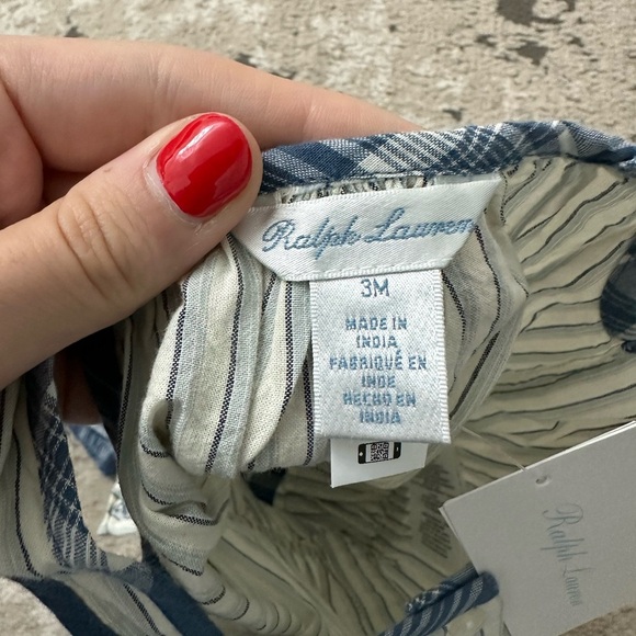 Ralph Lauren Baby Girls Striped Cotton Top & Plaid Bloomer Set Size 9 Months - Picture 3 of 4